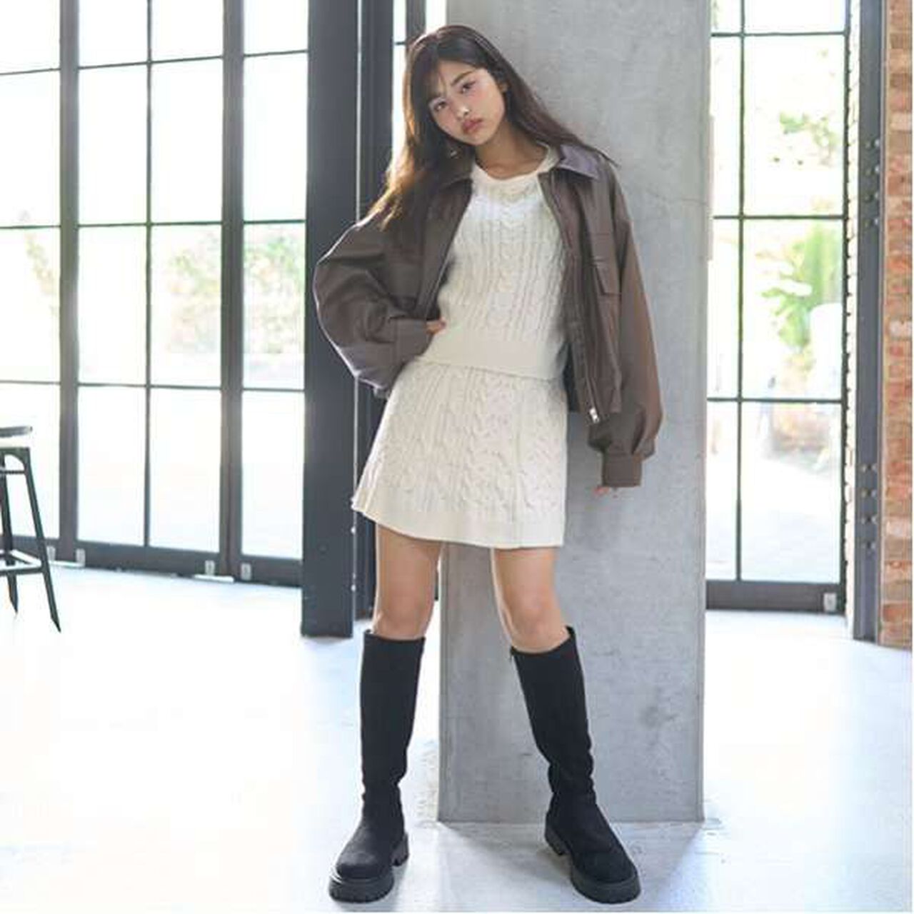 Cable Knit Set-Up,Black, large image number 1