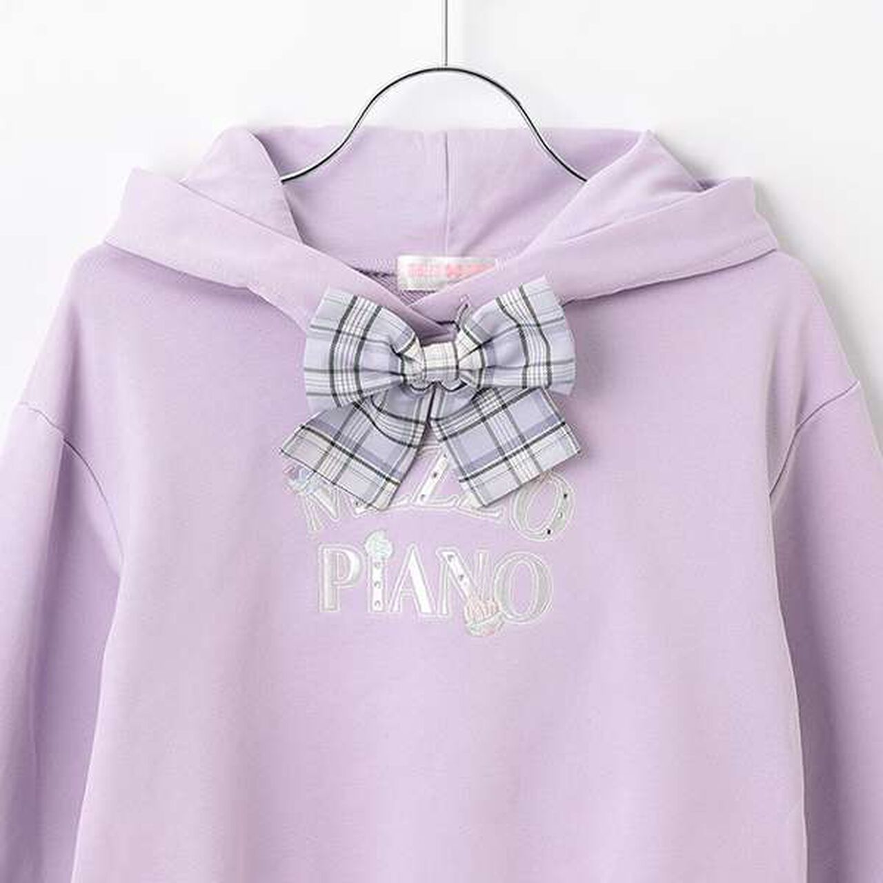 Checked Ribbon Hoodie,Lavender, large image number 2