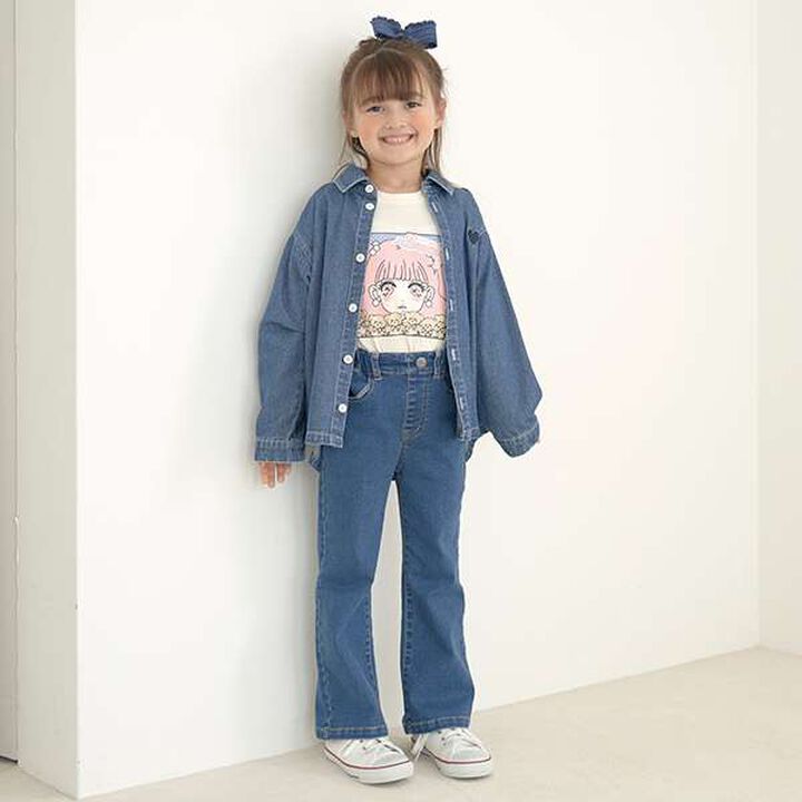 Stretch Flare Denim Pants,Sax blue, medium image number 3
