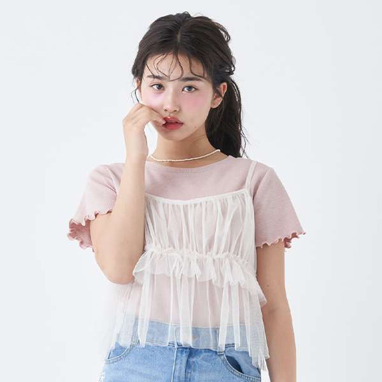 Glittery Layered Tulle Camisole,Pink, large image number 0