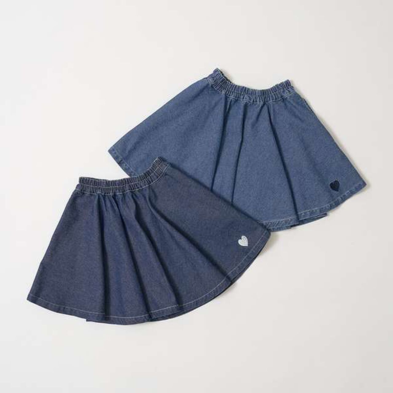 Soft Denim Heart Embroidery Flare Skirt,Blue, large image number 1