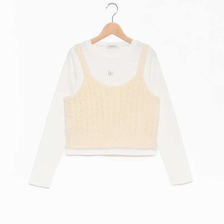 Washable Shaggy Vest Inner Set,Light gray, medium image number 4