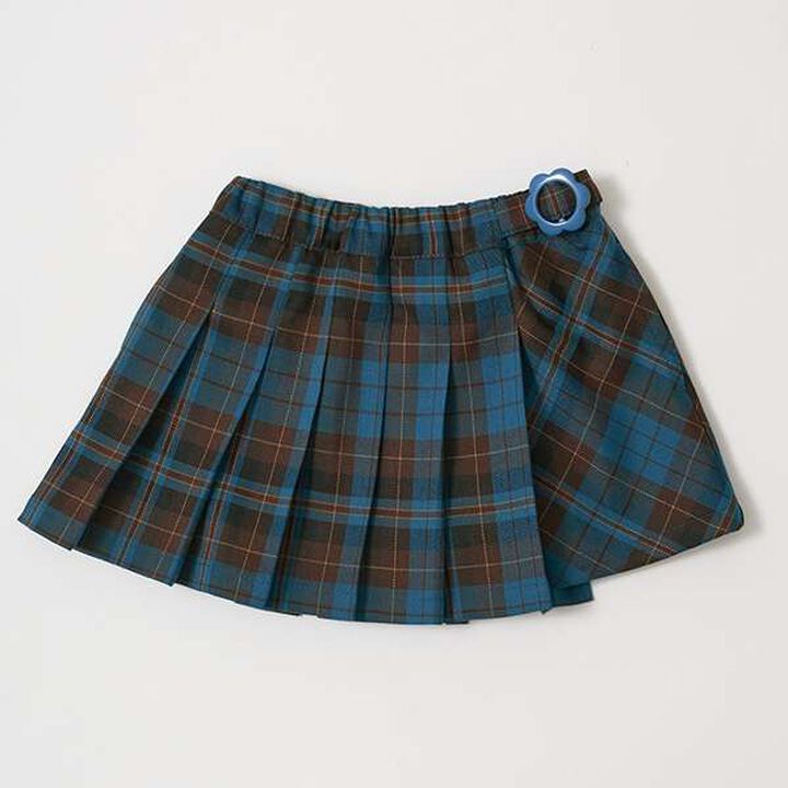 Check Pleated Skirt with Shorts,Moss green, medium image number 12
