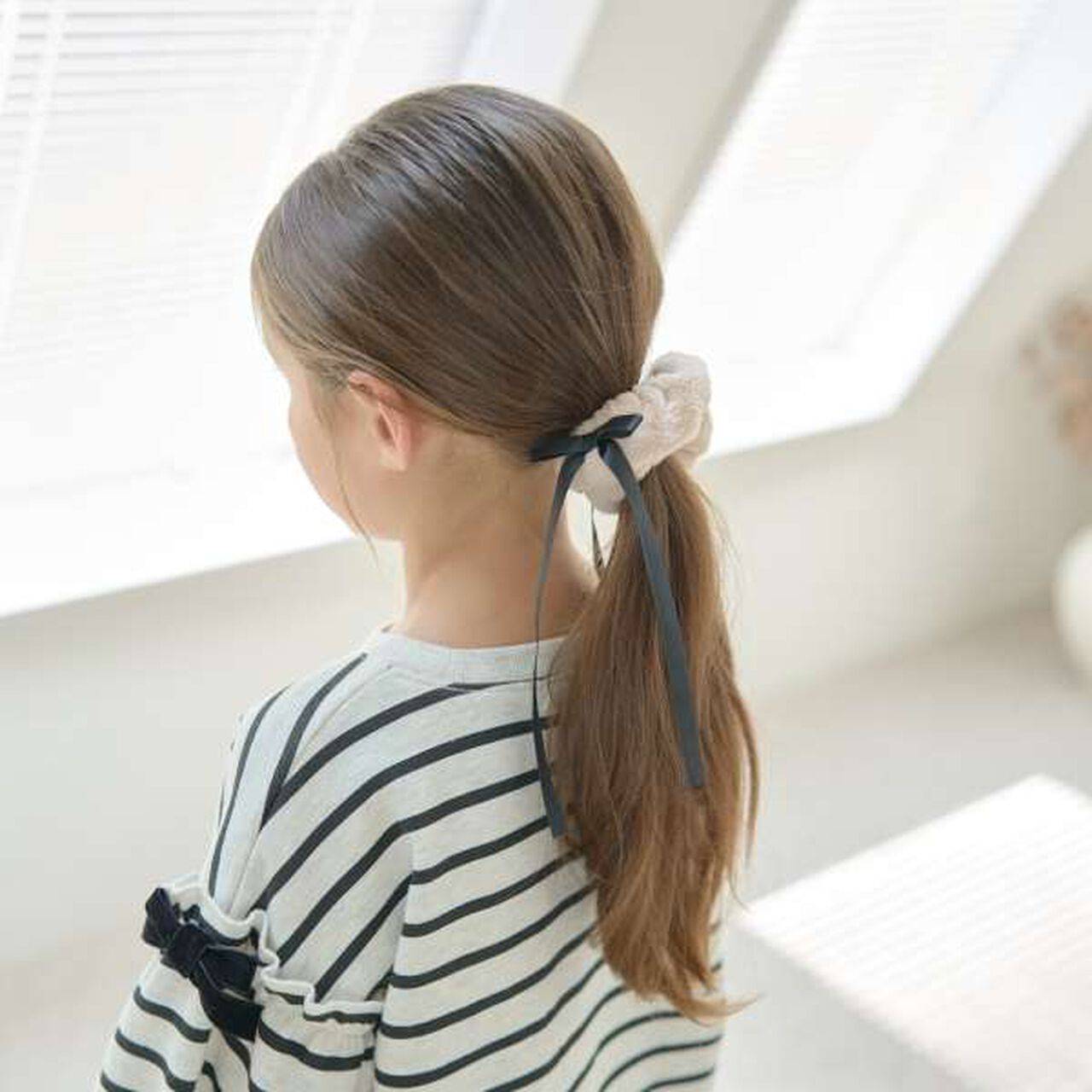 Ribbon-Trimmed Faux Fur Scrunchie,Beige, large image number 0