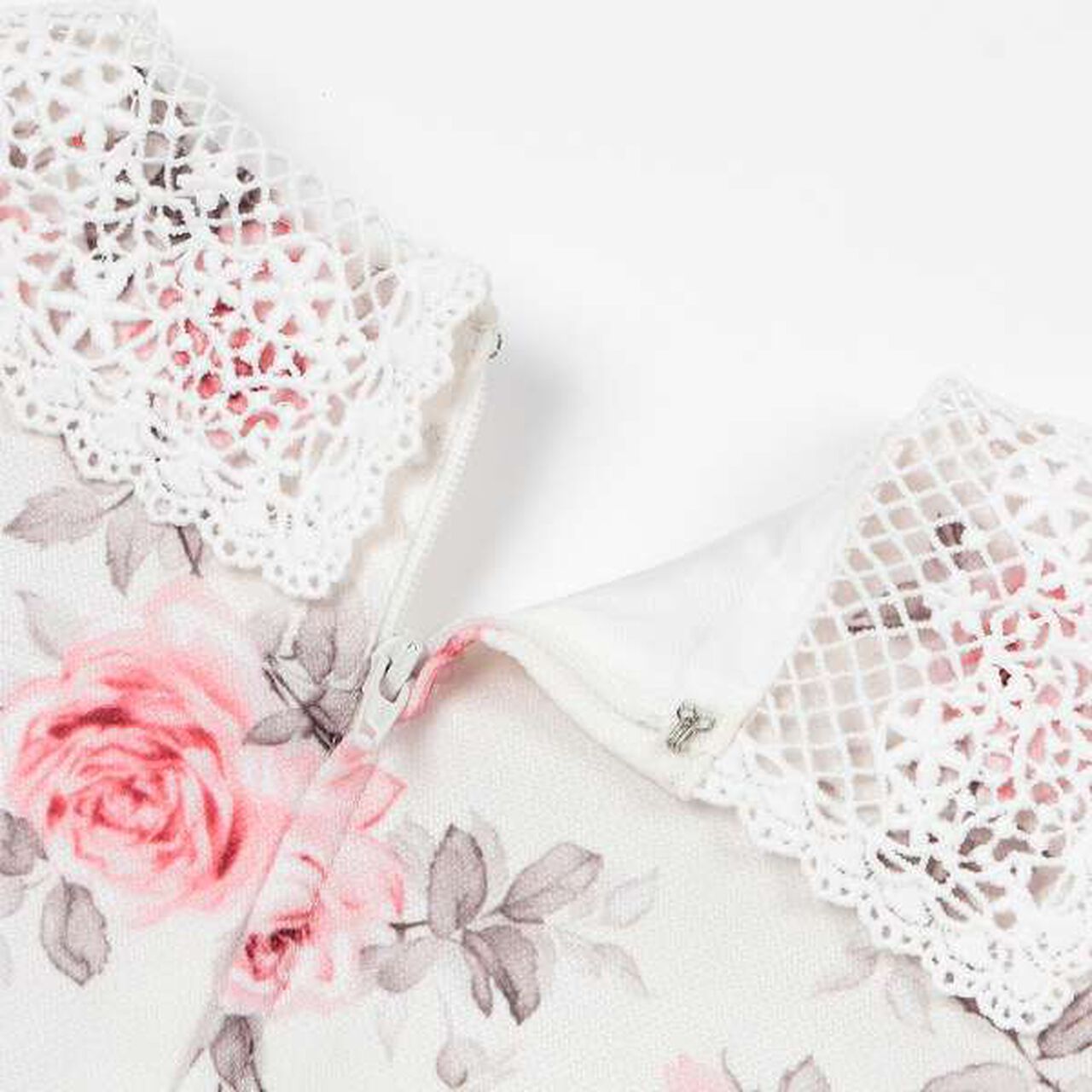 Lace Collar Floral Dress & Jacket Set,Pearl white, large image number 4