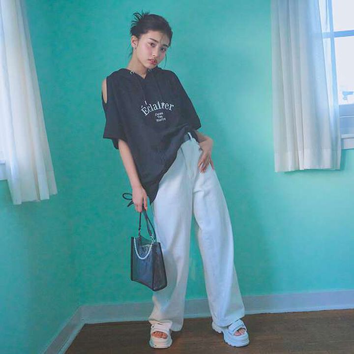 Open-Shoulder Loose Short Sleeve T-Park,Black, medium image number 7