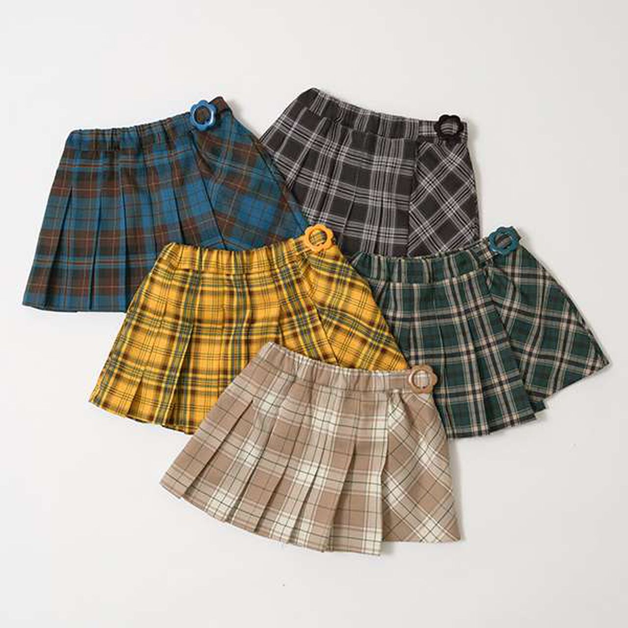 Check Pleated Skirt with Shorts,Moss green, large image number 1