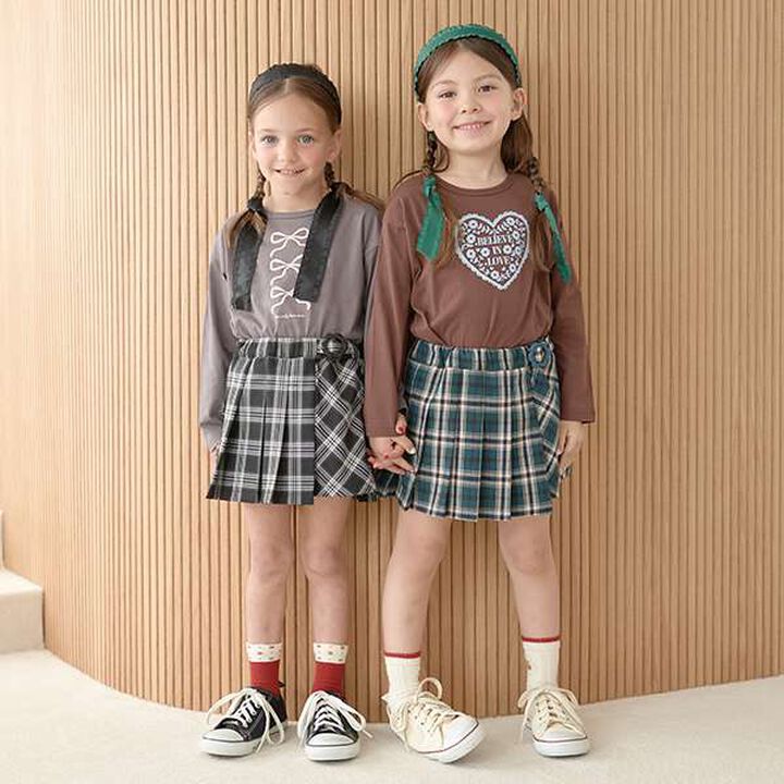Check Pleated Skirt with Shorts,Moss green, medium image number 11