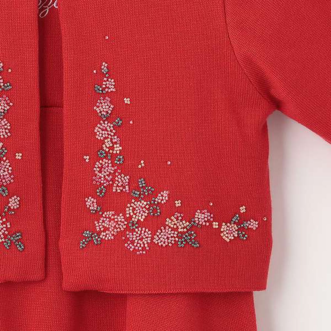 35th Beaded Embroidery Knit Dress & Bolero Set,Red, large image number 15