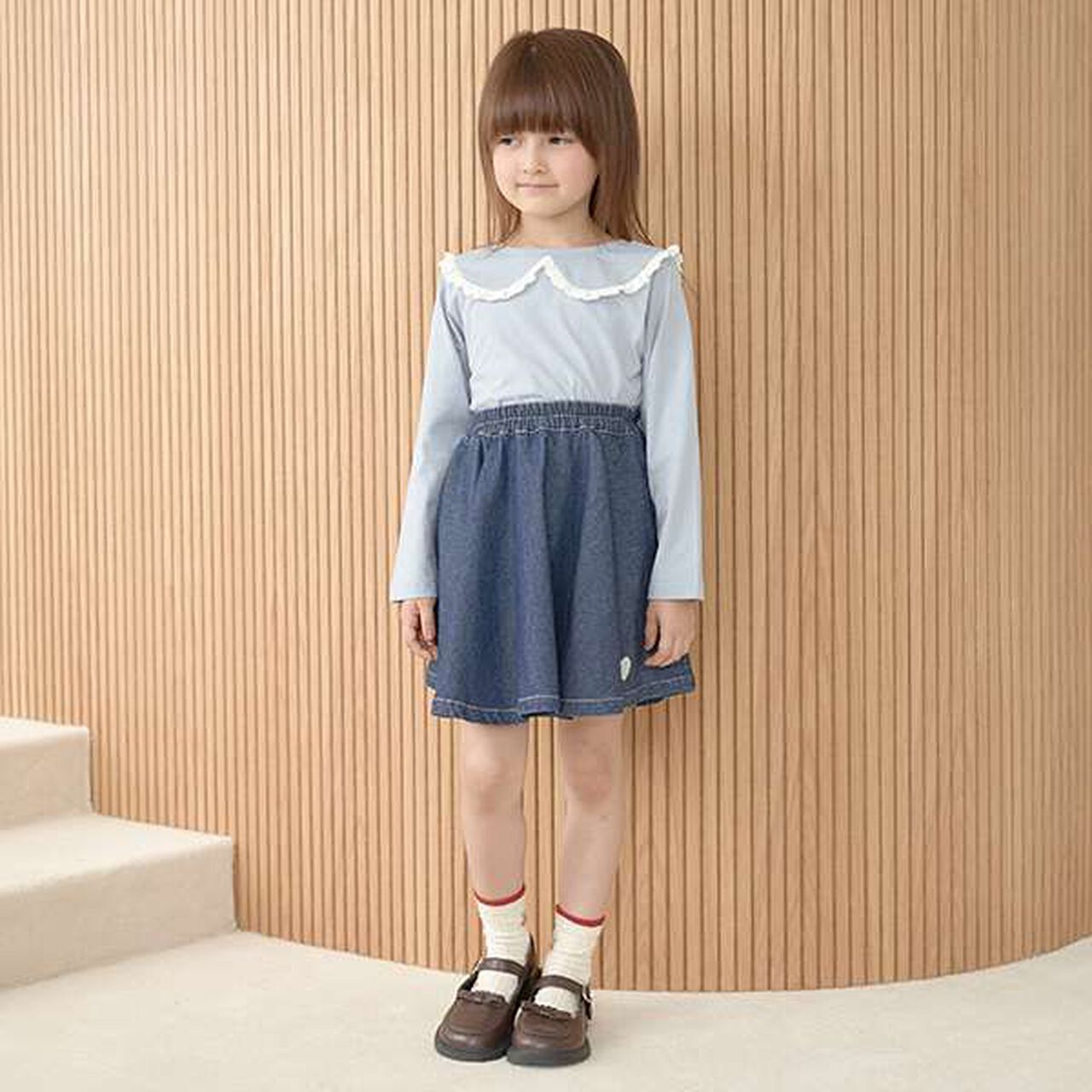 Non-Deforming Cotton Lace Long-Sleeve T-Shirt,Blue gray, large image number 2