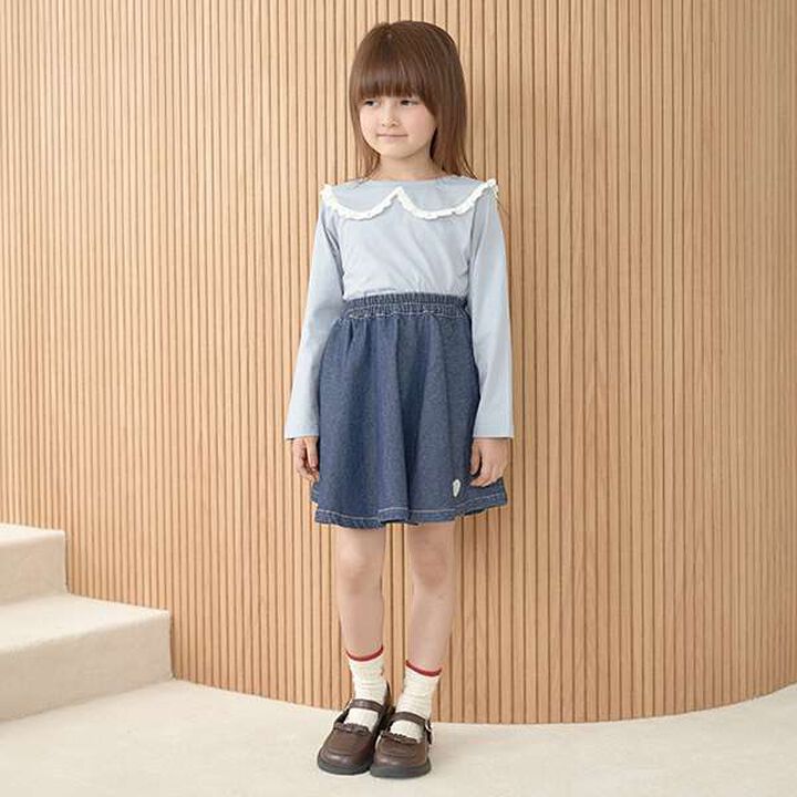Non-Deforming Cotton Lace Long-Sleeve T-Shirt,Blue gray, medium image number 2