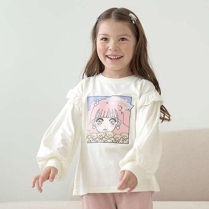 Non-Deforming Girls' Frill Big T-Shirt,Black, medium image number 16