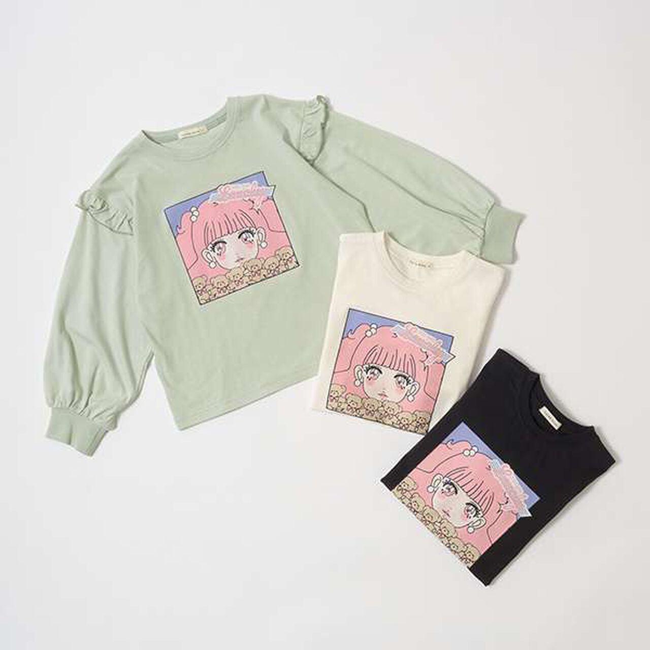 Non-Deforming Girls' Frill Big T-Shirt,Black, large image number 1