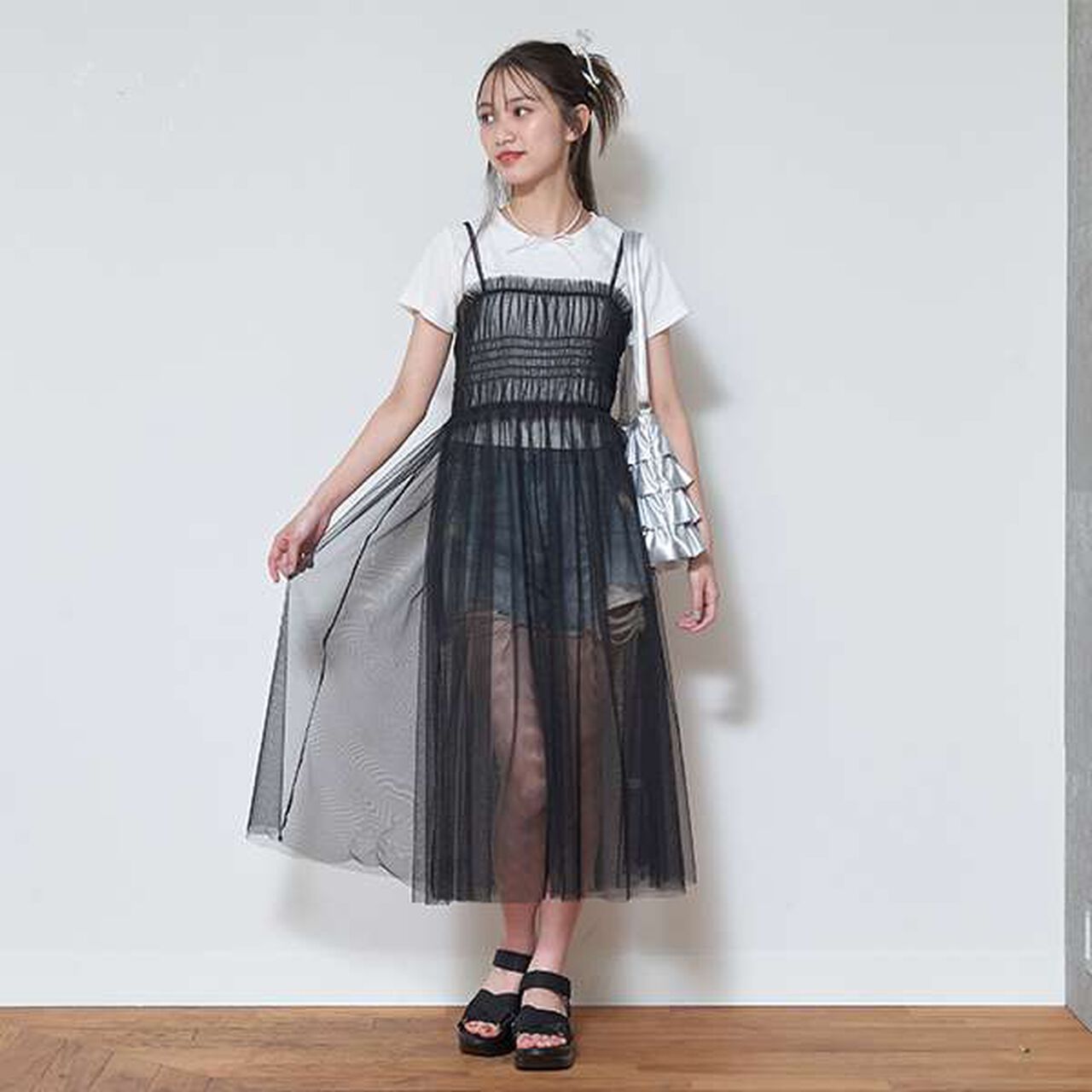 Tulle Dress Inner Set,Black, large image number 6