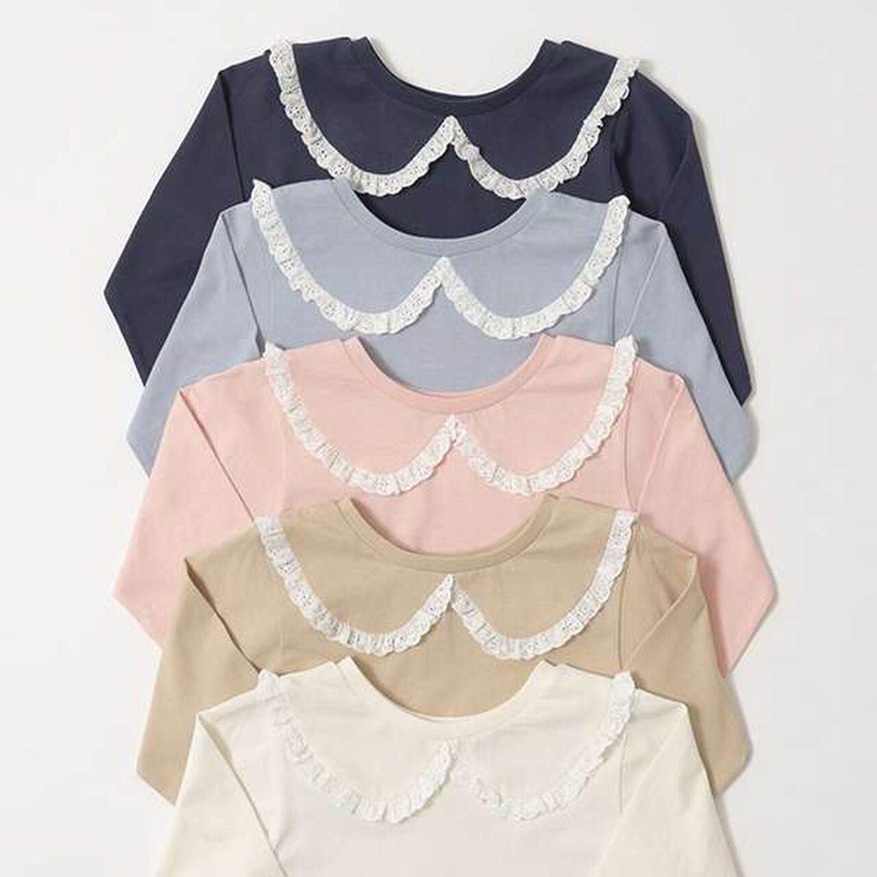 Non-Deforming Cotton Lace Long-Sleeve T-Shirt,Blue gray, large image number 6