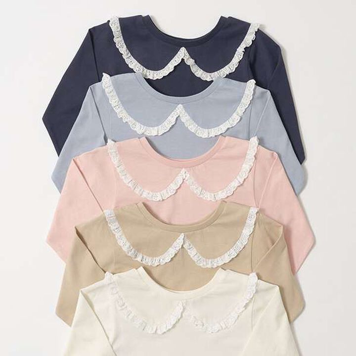 Non-Deforming Cotton Lace Long-Sleeve T-Shirt,Blue gray, medium image number 6