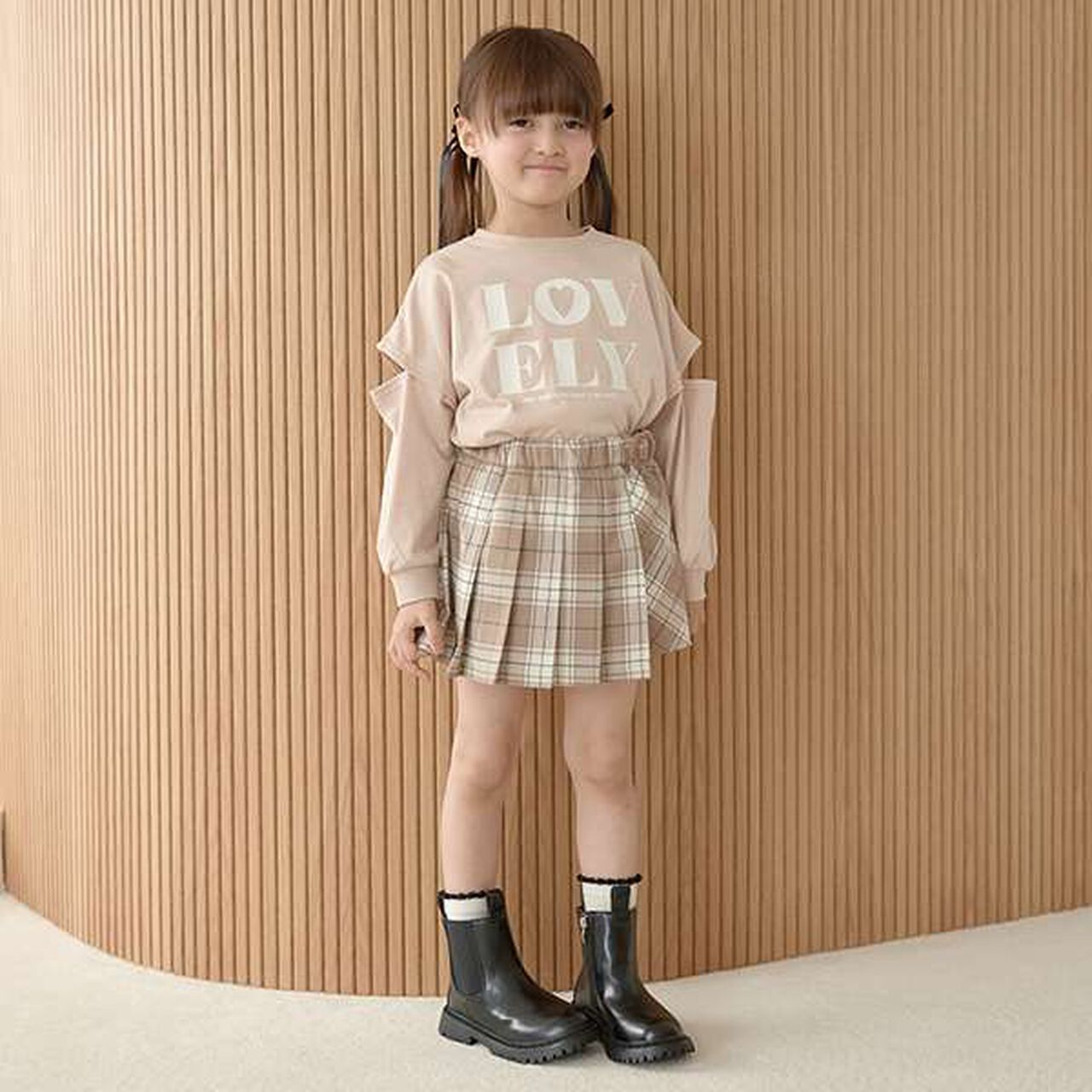 Check Pleated Skirt with Shorts,Moss green, large image number 18