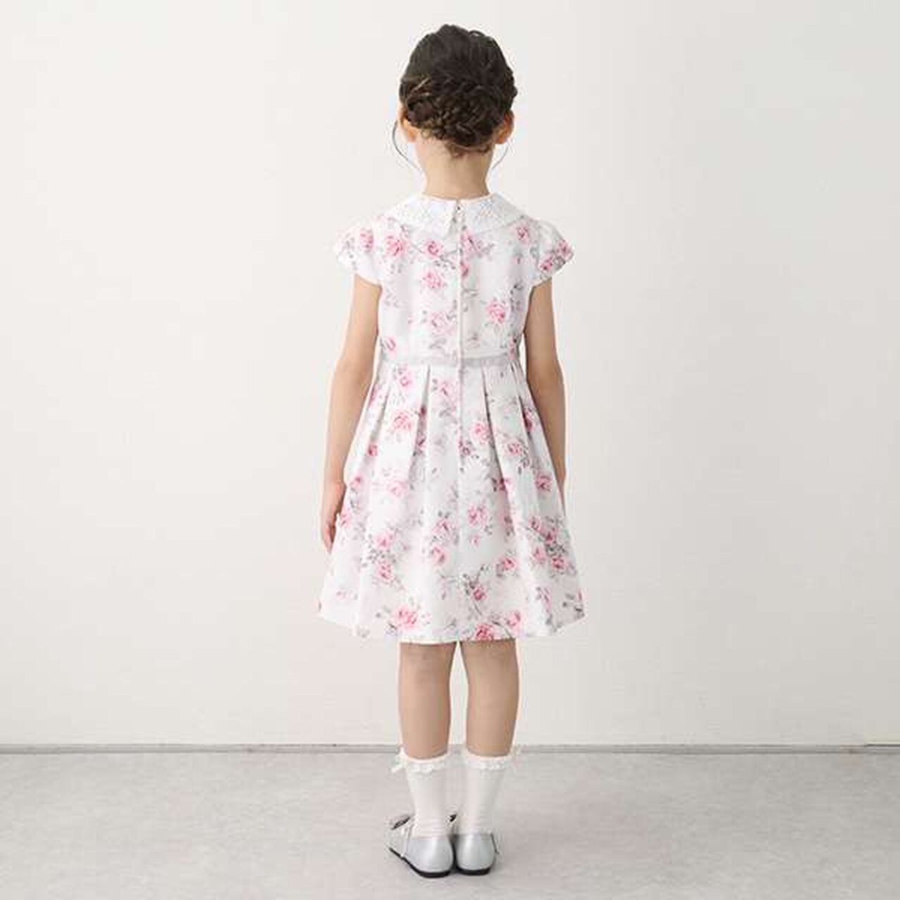Lace Collar Floral Dress & Jacket Set,Pearl white, large image number 10