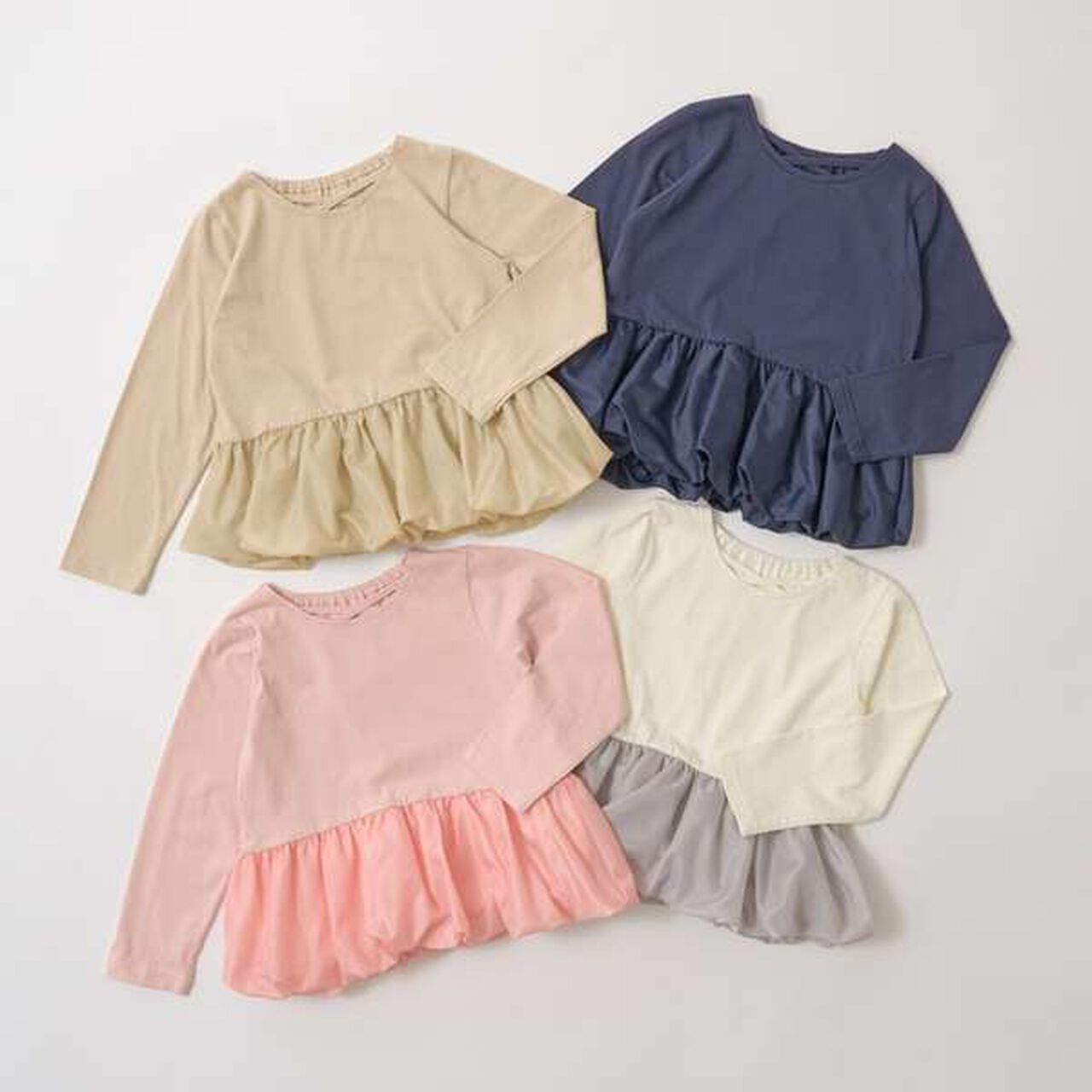 Non-Deforming Neck Balloon Peplum T-Shirt,Ivory, large image number 1