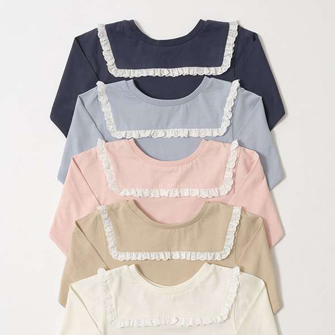 Non-Deforming Cotton Lace Long-Sleeve T-Shirt,Blue gray, large image number 7