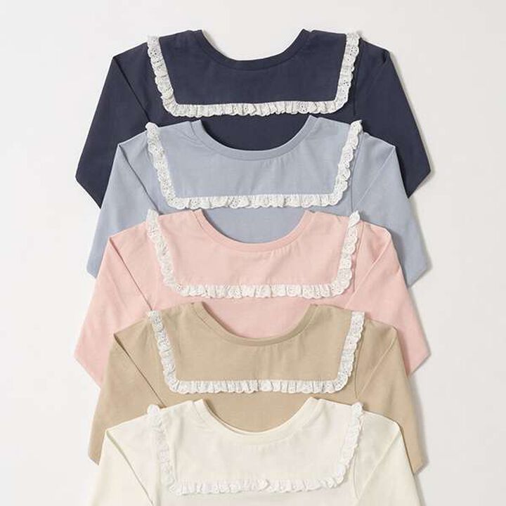 Non-Deforming Cotton Lace Long-Sleeve T-Shirt,Blue gray, medium image number 7