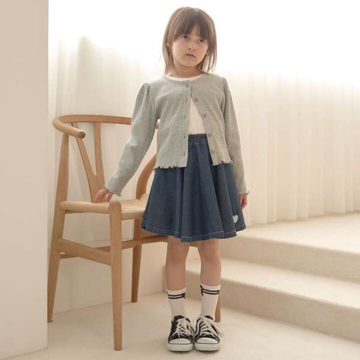 Soft Denim Heart Embroidery Flare Skirt,Blue, medium image number 9
