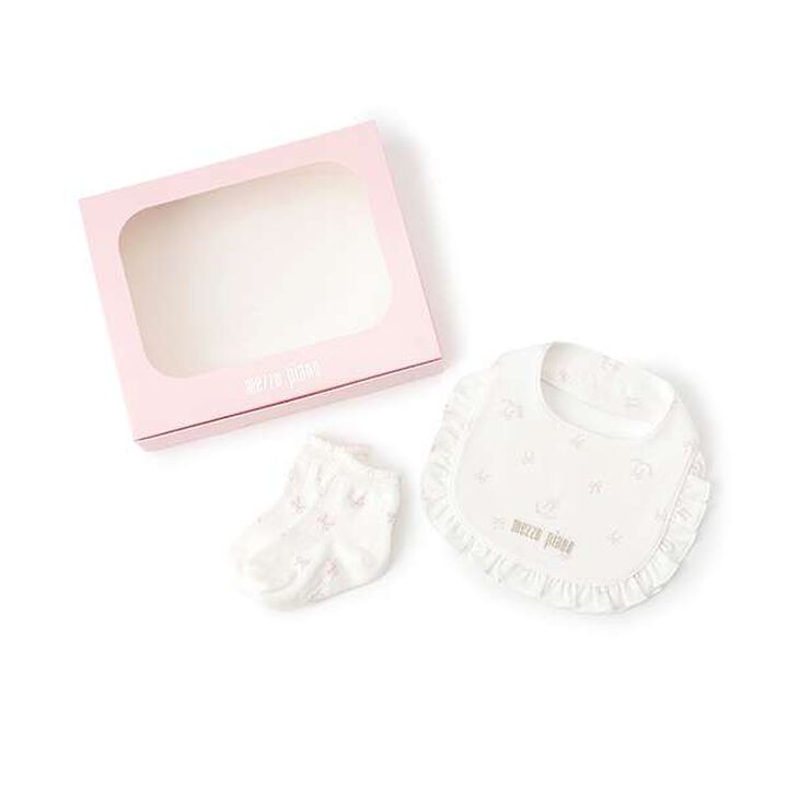 Ribbon & Rose Bib and Socks Set,Off white, medium image number 0
