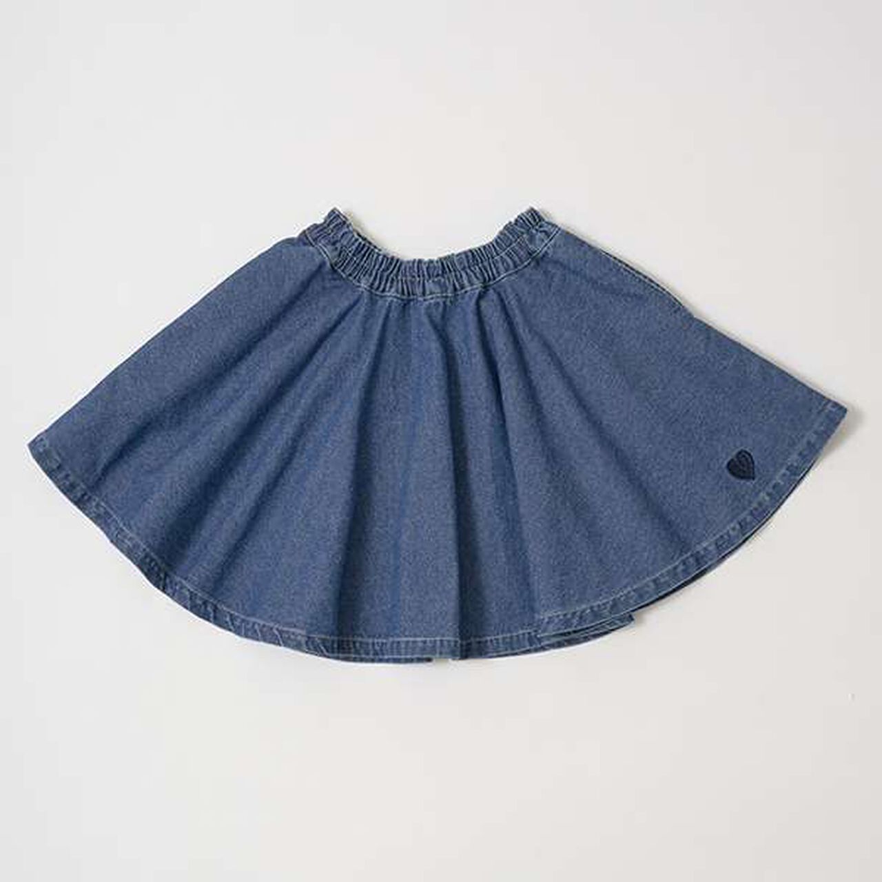Soft Denim Heart Embroidery Flare Skirt,Blue, large image number 11