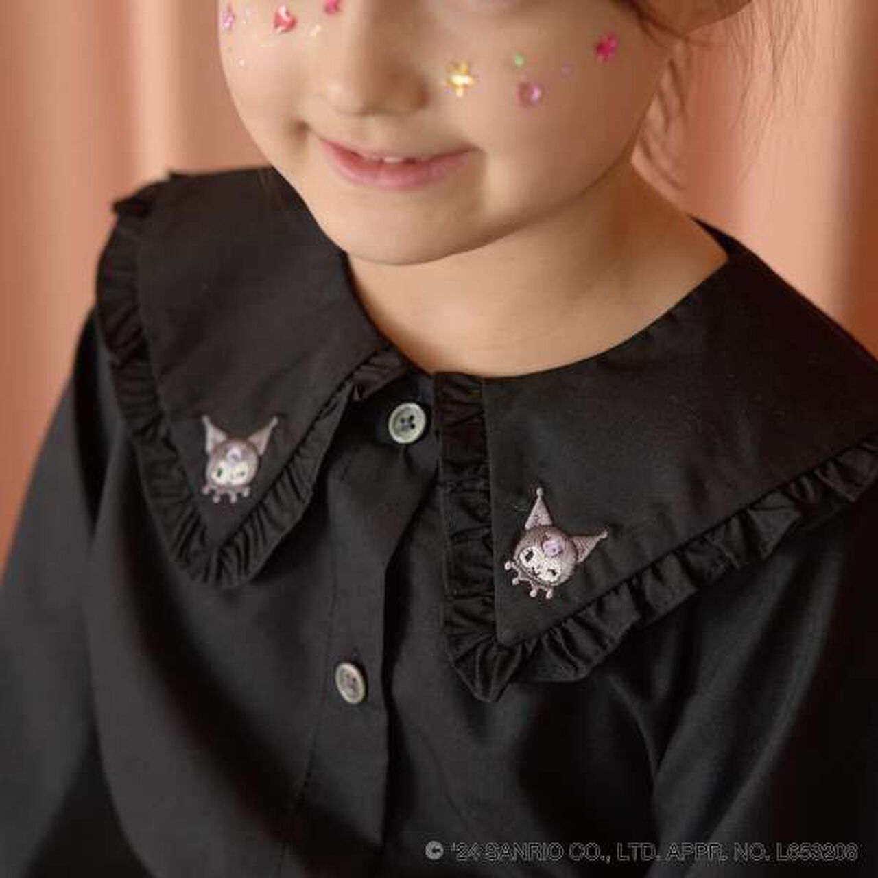 Sanrio Kuromi Frill Collar Blouse & Ribbon Hair Tie Set,Black, large image number 8