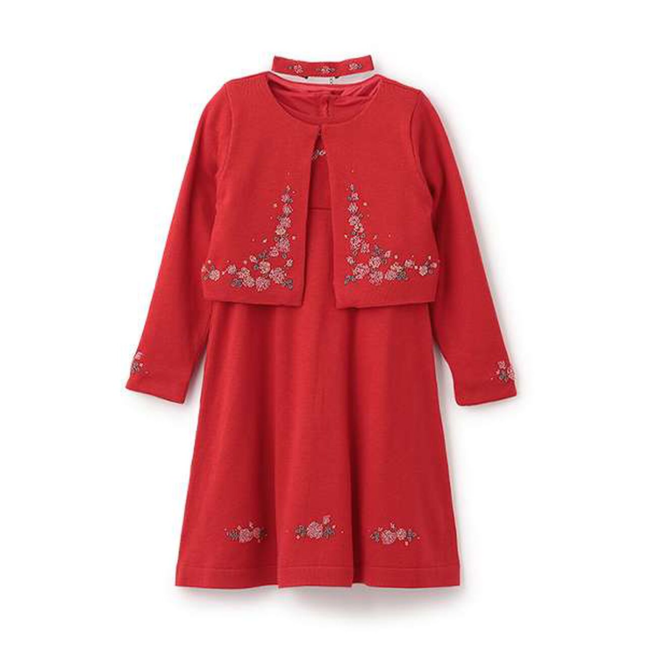 35th Beaded Embroidery Knit Dress & Bolero Set,Red, large image number 0