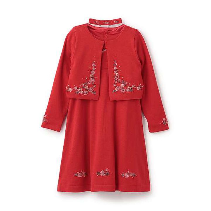 35th Beaded Embroidery Knit Dress & Bolero Set,Red, medium image number 0