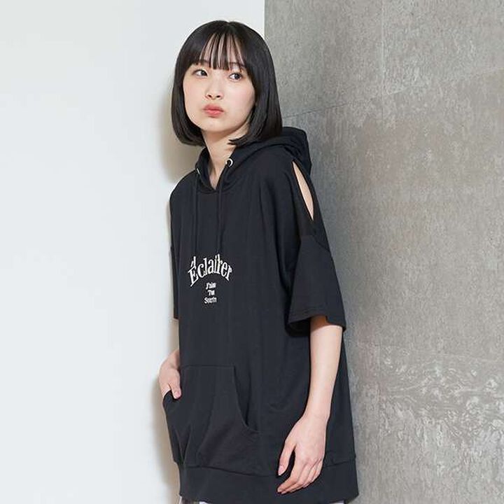 Open-Shoulder Loose Short Sleeve T-Park,Black, medium image number 8