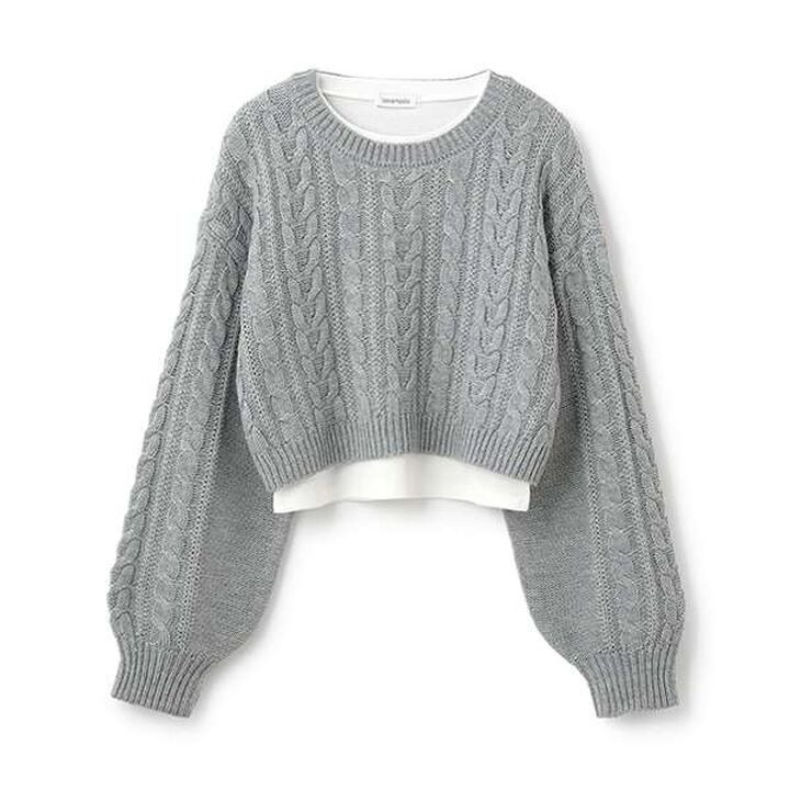 Inner Layered Cropped Knit,Deep red, medium image number 13