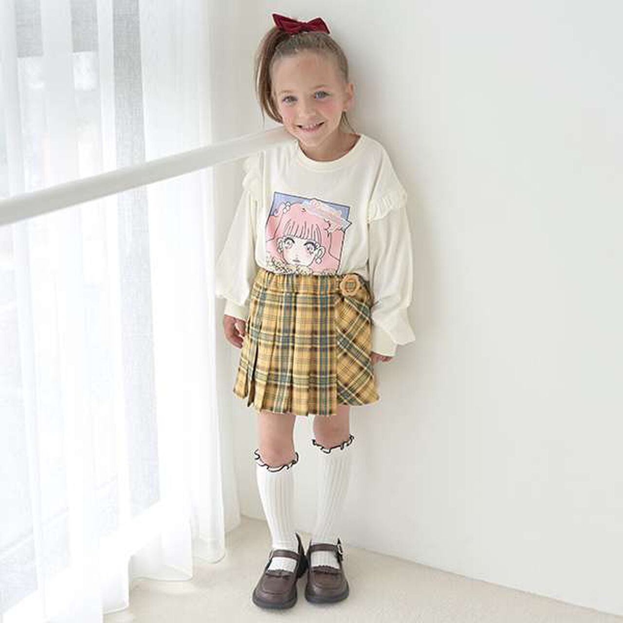 Non-Deforming Girls' Frill Big T-Shirt,Black, large image number 12