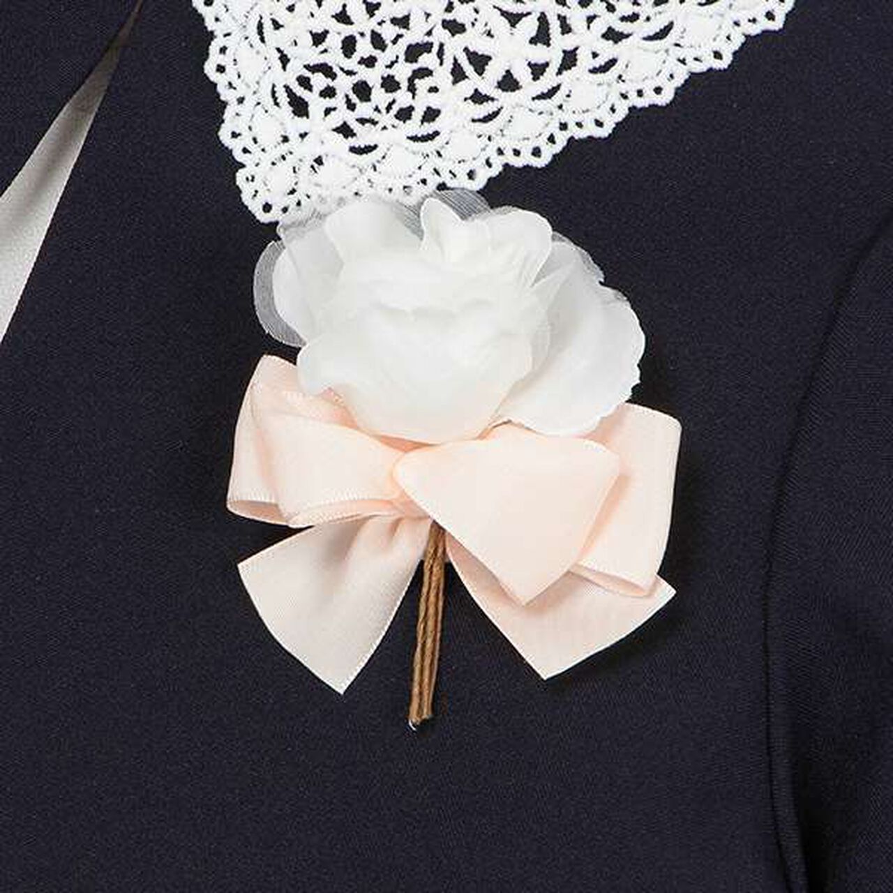 Lace Collar Floral Dress & Jacket Set,Pearl white, large image number 16