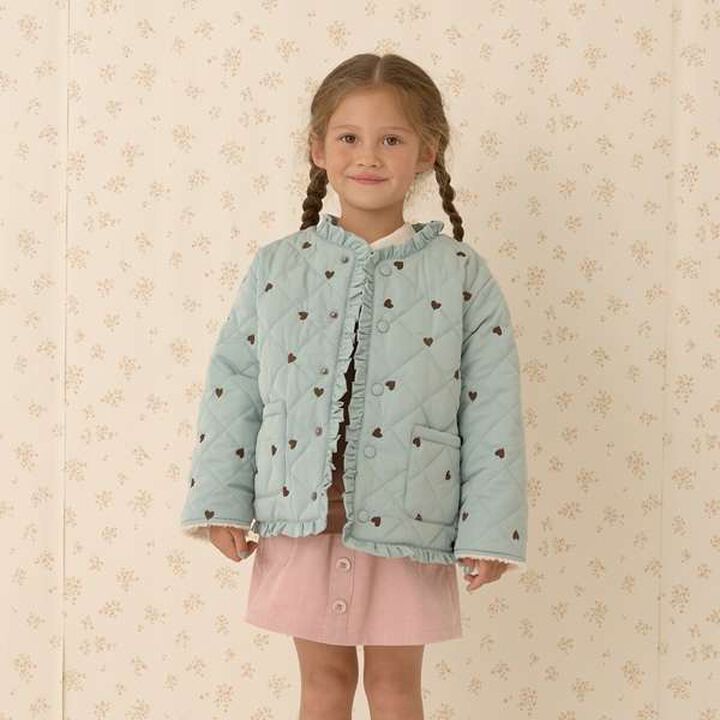 Collarless Heart Embroidered Blouson,Dark brown, medium image number 7
