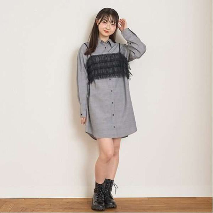 Glen Checkered One-Piece Dress with Bustier,Gray, medium image number 0