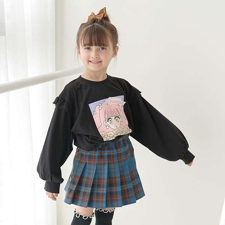 Non-Deforming Girls' Frill Big T-Shirt,Black, medium image number 0