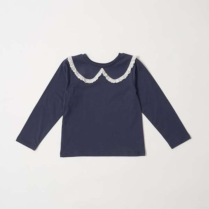 Non-Deforming Cotton Lace Long-Sleeve T-Shirt,Blue gray, medium image number 8