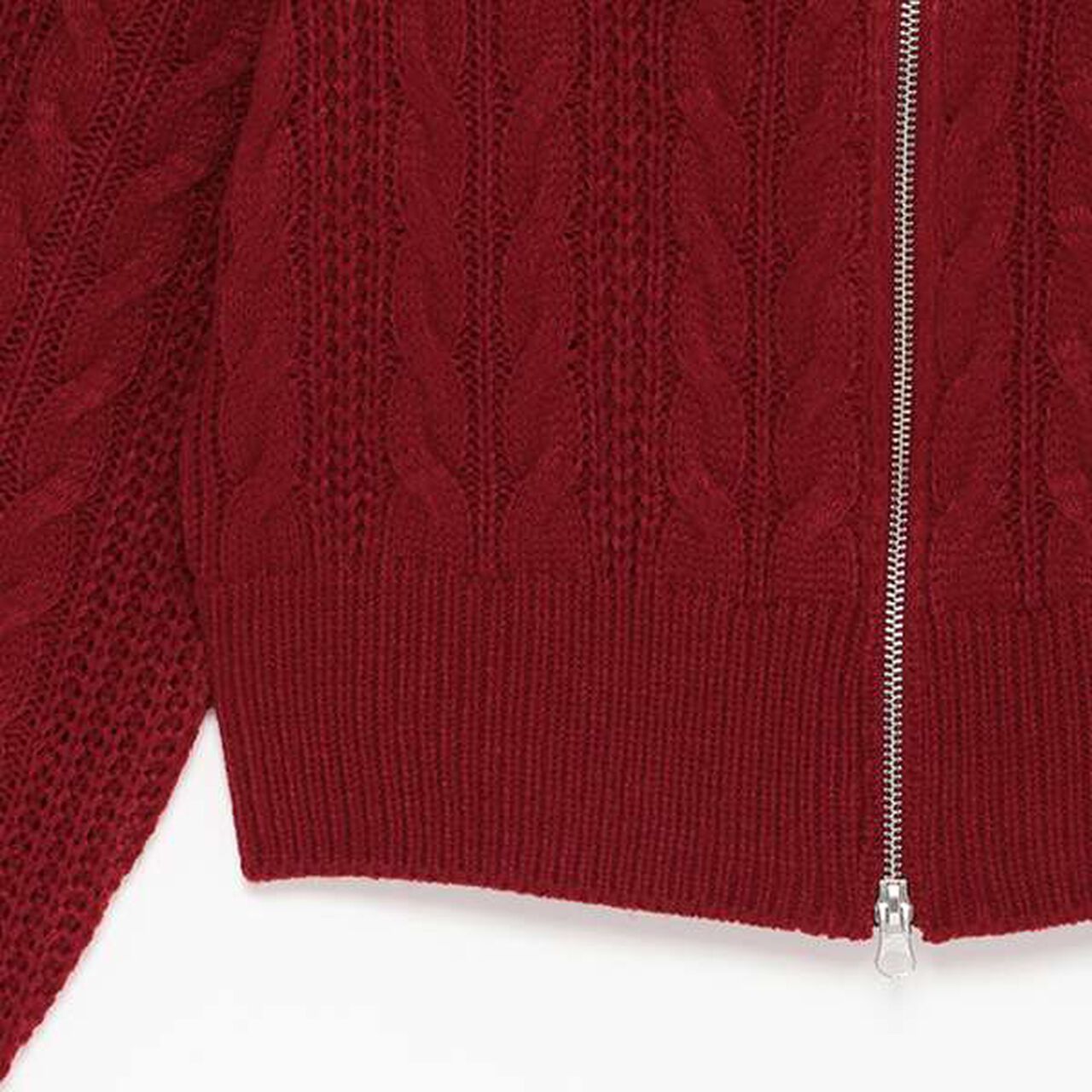 Washable Cable Knit Zip Cardigan,Wine red, large image number 3
