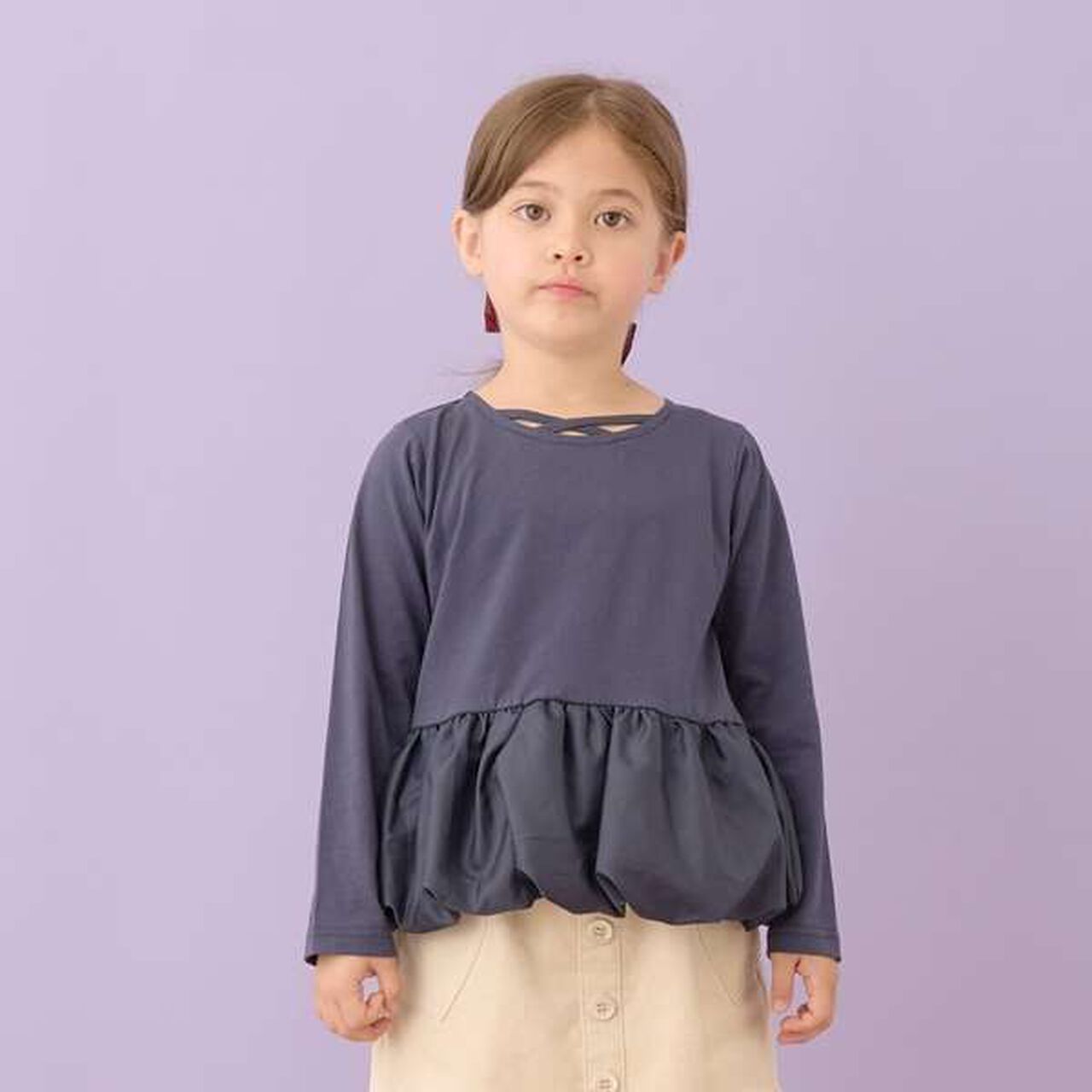 Non-Deforming Neck Balloon Peplum T-Shirt,Ivory, large image number 19