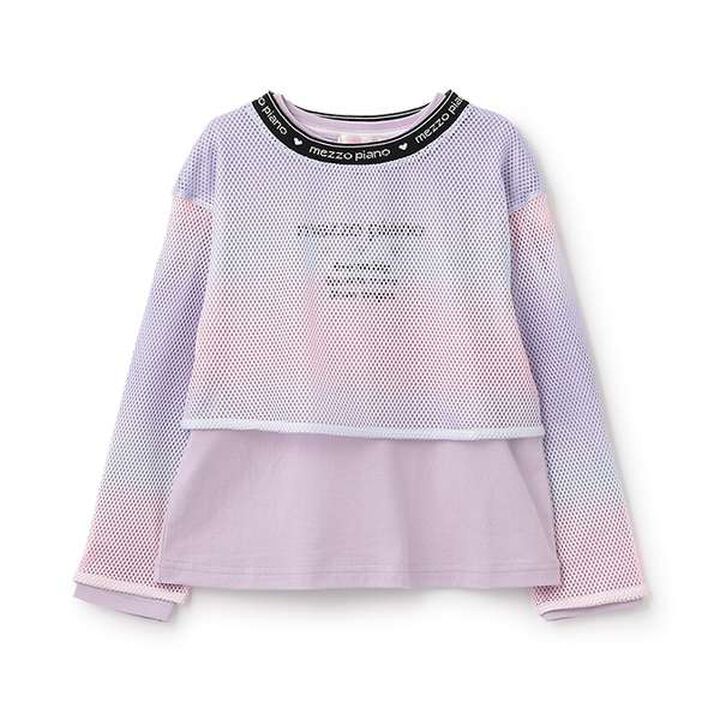 Gradient Mesh & Shoulder Cut Long Sleeve T-Shirt Set,Lilac, medium image number 0