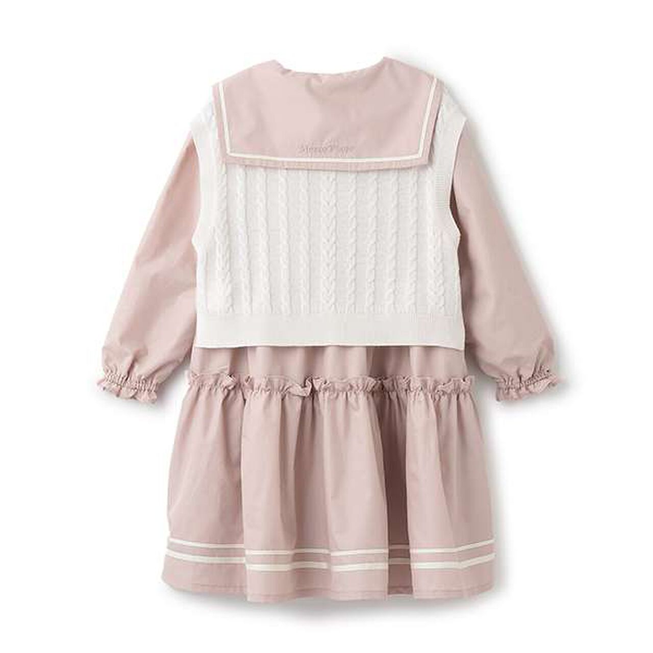 Sailor One-Piece Dress & Knit Vest Set,Pink, large image number 1