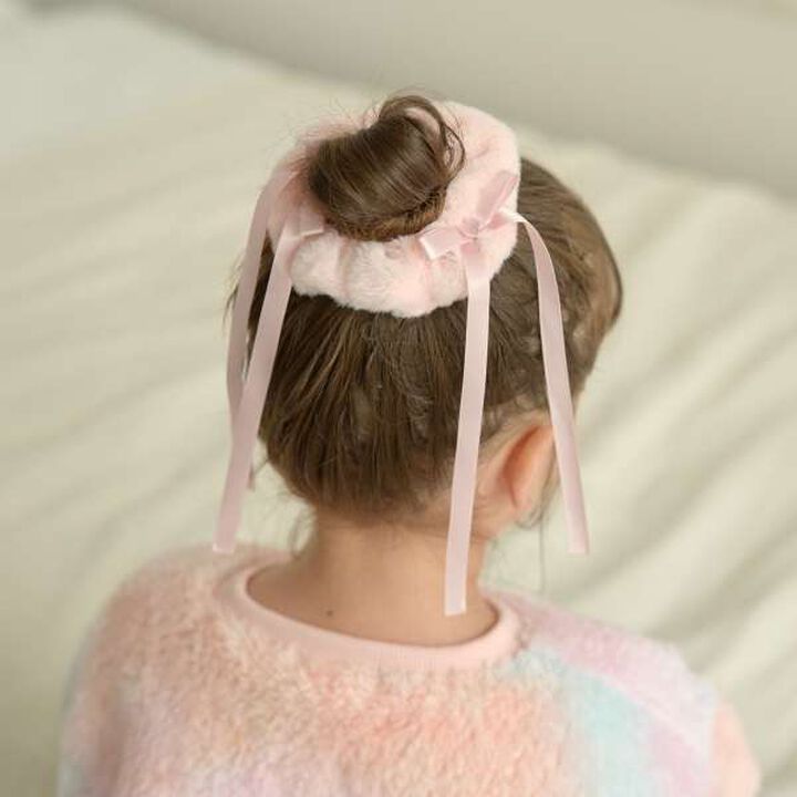 Ribbon-Trimmed Faux Fur Scrunchie,Beige, medium image number 8