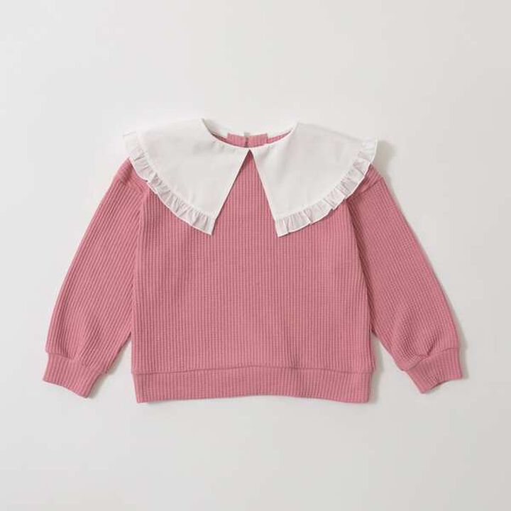 Fluffy Waffle Frill Collar Top,Pink, medium image number 11