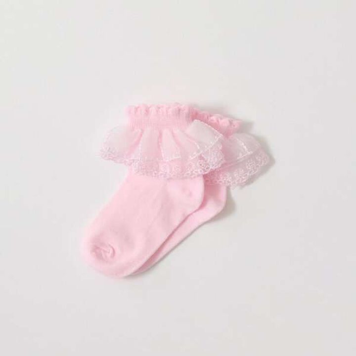 Lace Trimmed Socks,Pink, medium image number 3