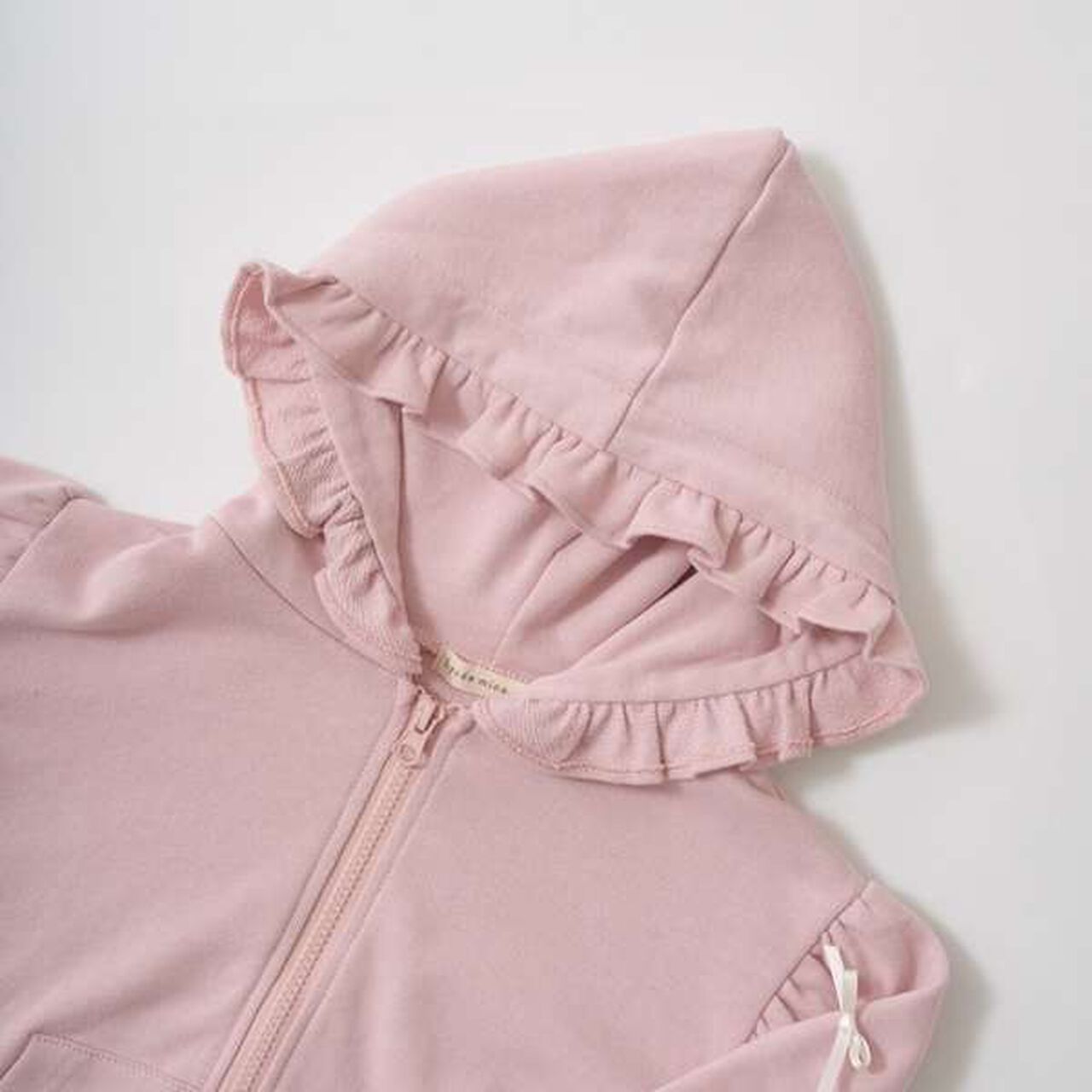 Pilling-Resistant Ribbon Frill Zip Hoodie,Mocha brown, large image number 14
