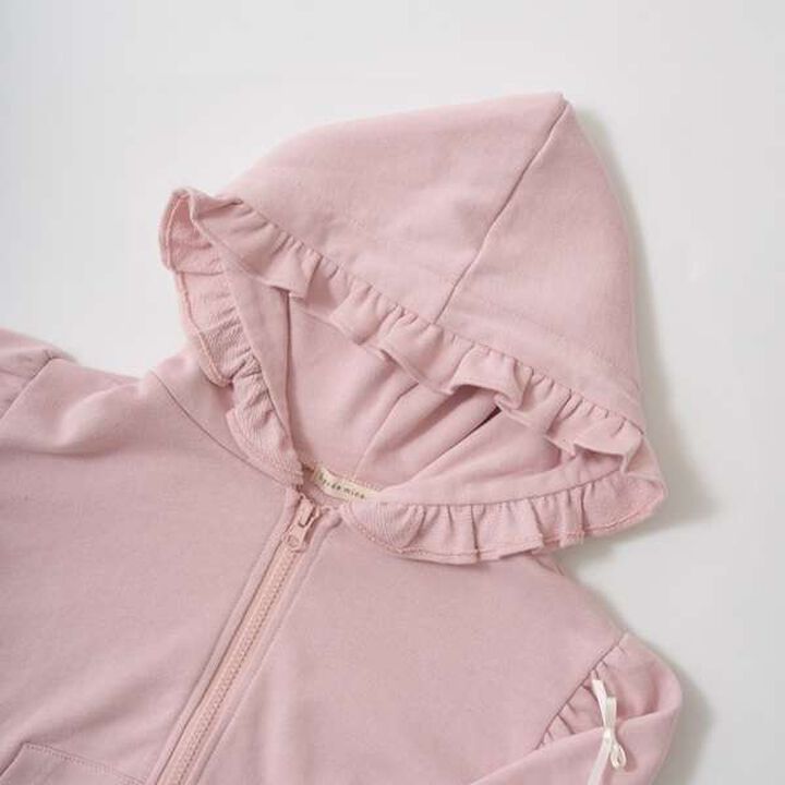 Pilling-Resistant Ribbon Frill Zip Hoodie,Mocha brown, medium image number 14