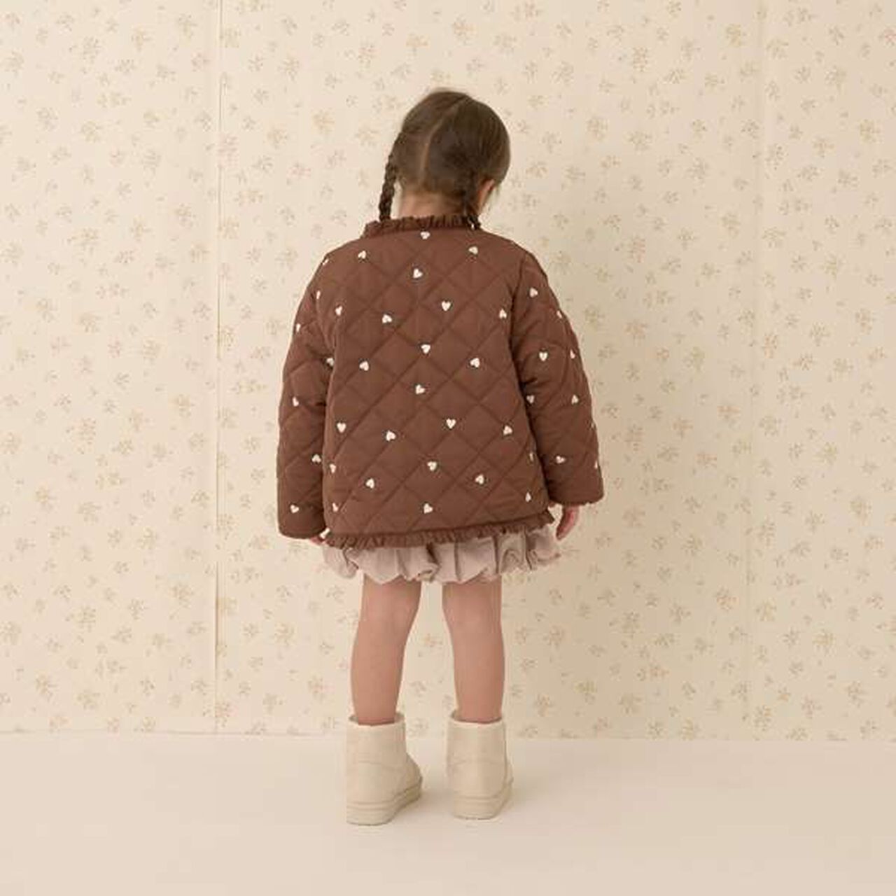 Collarless Heart Embroidered Blouson,Dark brown, large image number 6