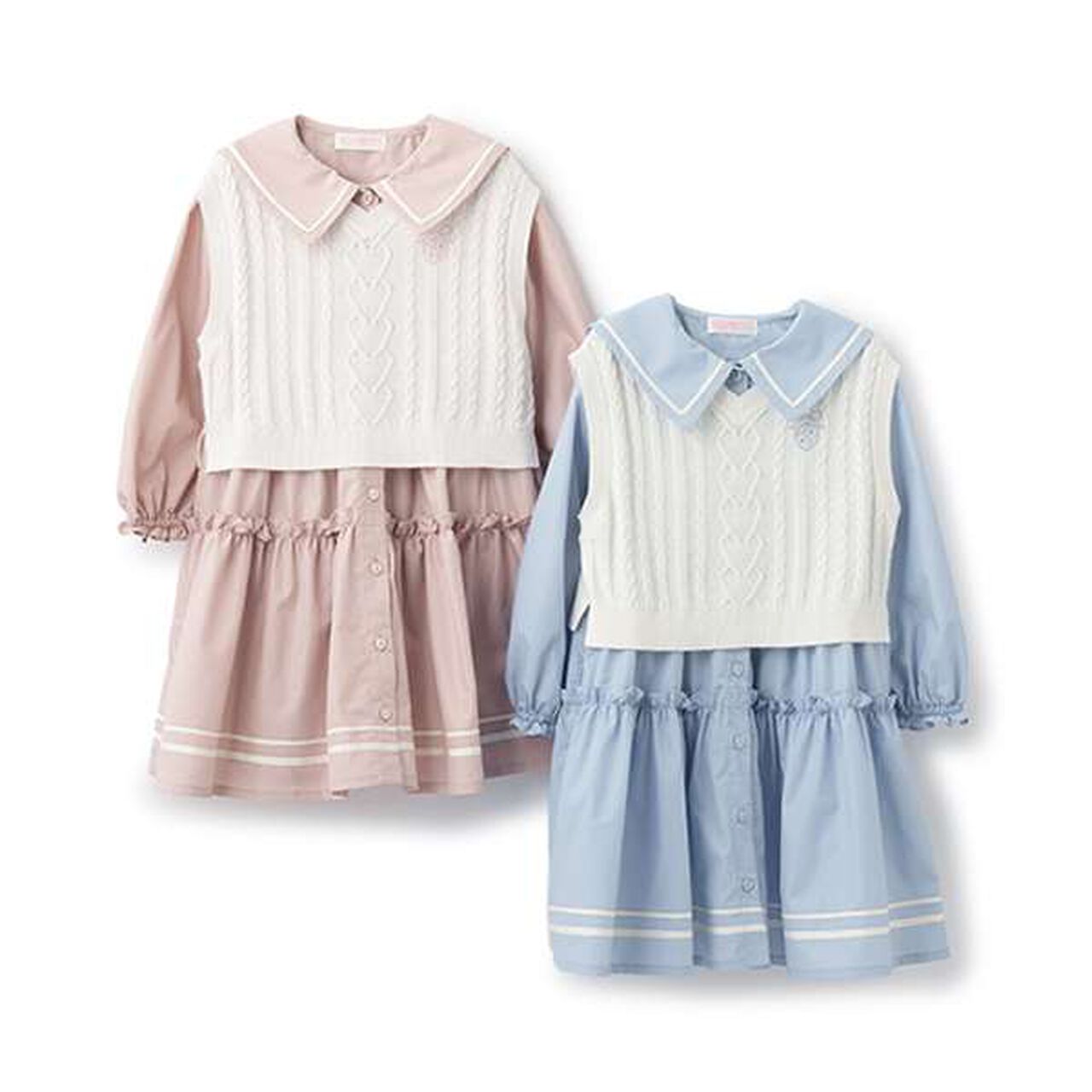 Sailor One-Piece Dress & Knit Vest Set,Pink, large image number 7